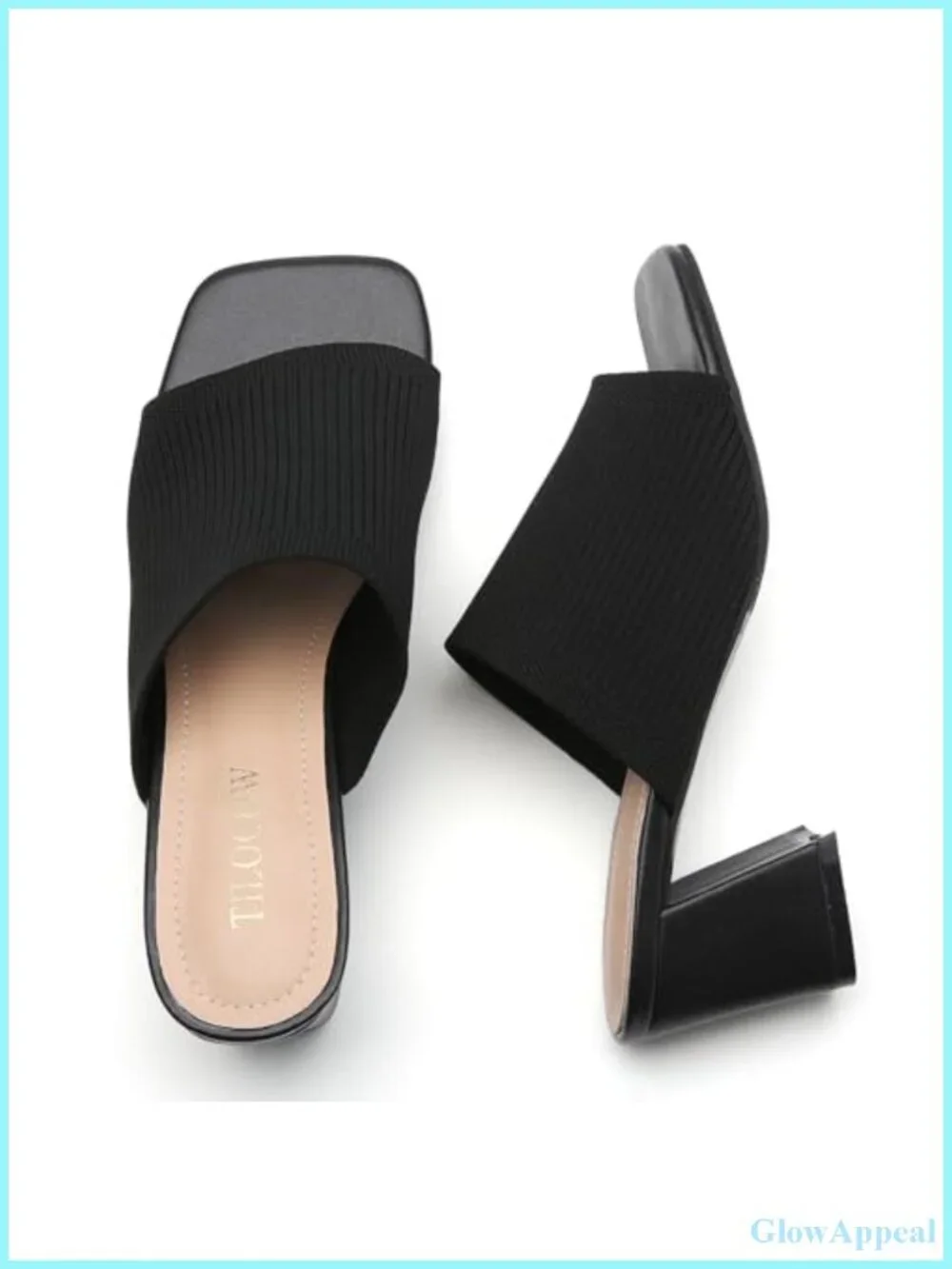 Women's Square Toe Block Heel Mules Sandals Slip On Knit